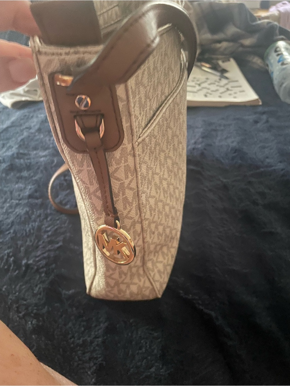 Michael Kors Cream Logo Shoulder Bag with Brown Strap - Picture 7 of 11